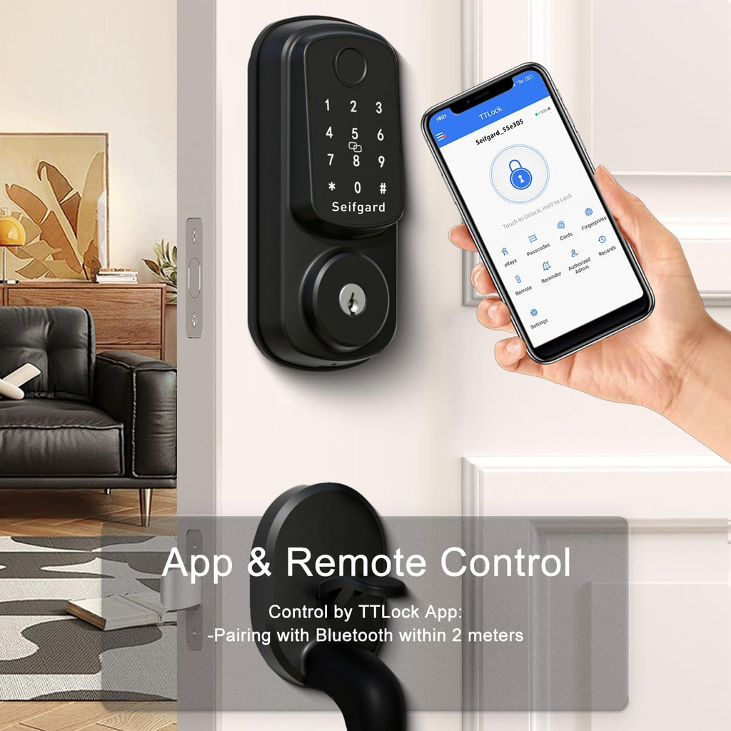 Keyless Entry Door Lock Deadbolt with Handle Set, Smart Door Lock for Front Door, Auto Lock Compatible with Alexa, Black