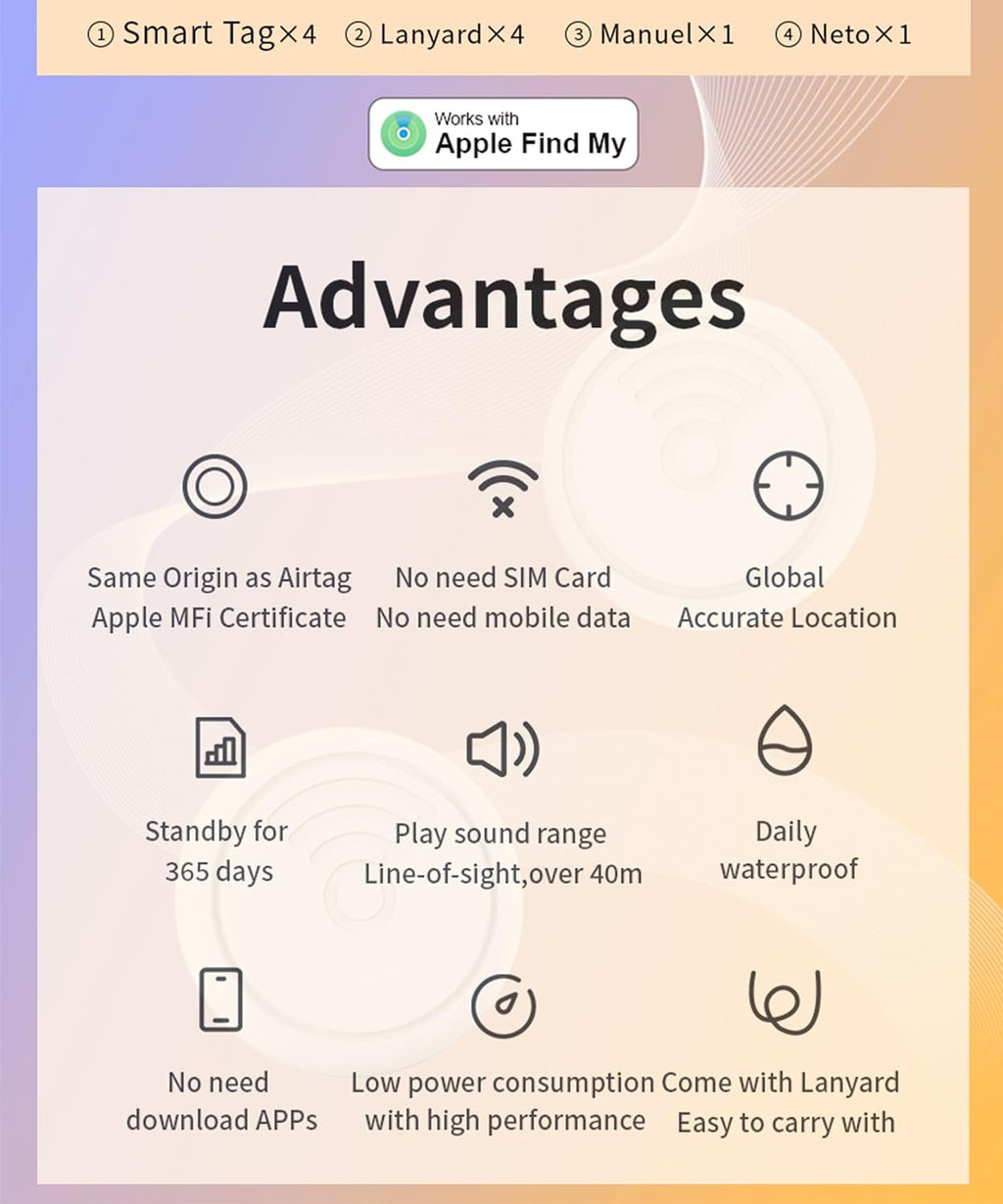 Air Tags-4 Pack: High Capacity Battery | IP65 Waterproof, Smart Tags Works with Apple Find My (iOS only) Bluetooth Tracker Tag Locator for Keys,Luggage,Backpack etc
