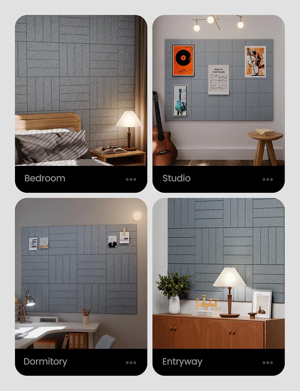 Large Felt Bulletin Board 48" x 36" Cork Board Alternative-12 Pack with 70 Safe Removable Adhesive Tabs, Cork Boards for Walls Cork Board for Home Office Classroom Pin Board-Blue Gray