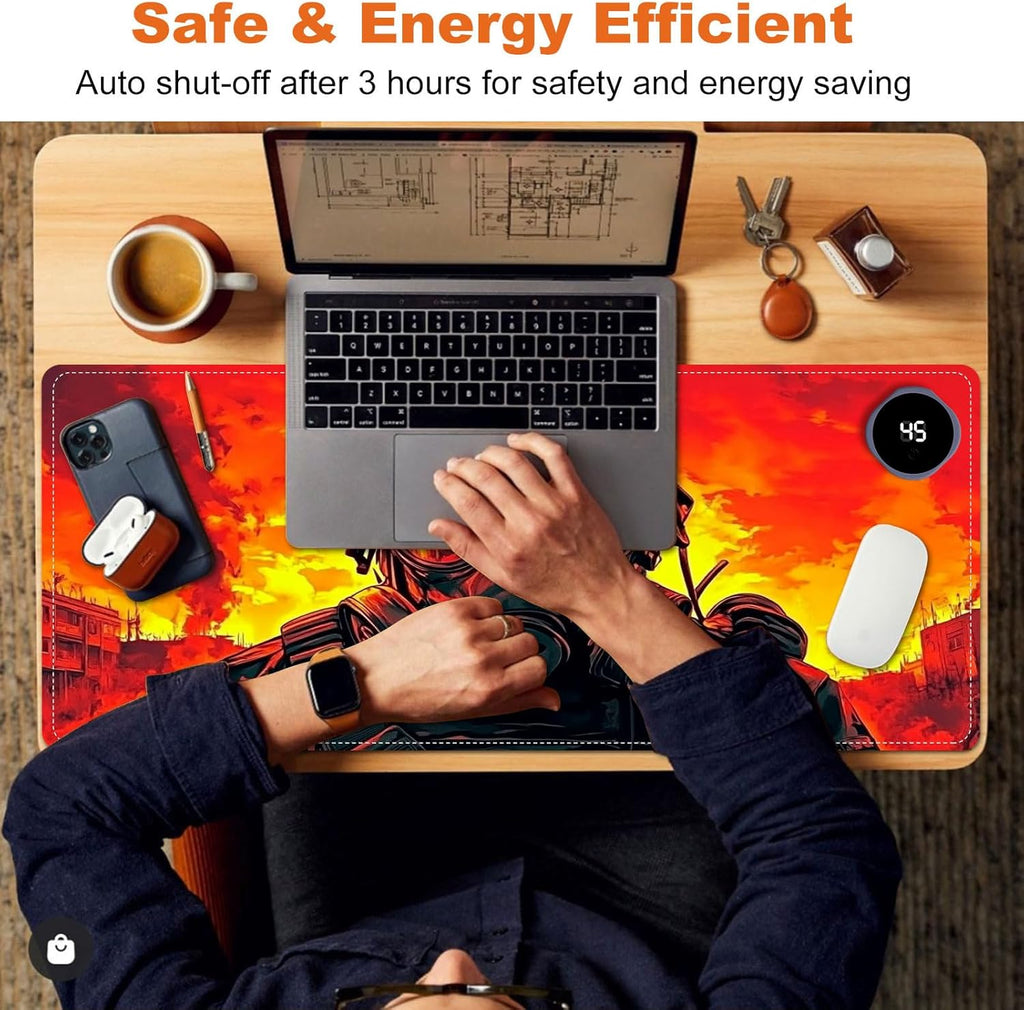 Heated Mouse Pad for Desk 31.5" x 13" – PU Leather Warm Desk Pad with 3 Heat Levels (104°F/113°F/122°F), Plug-in Electric Heating Mat with Auto Shut-Off, Waterproof & Rollable, Mask Soldier