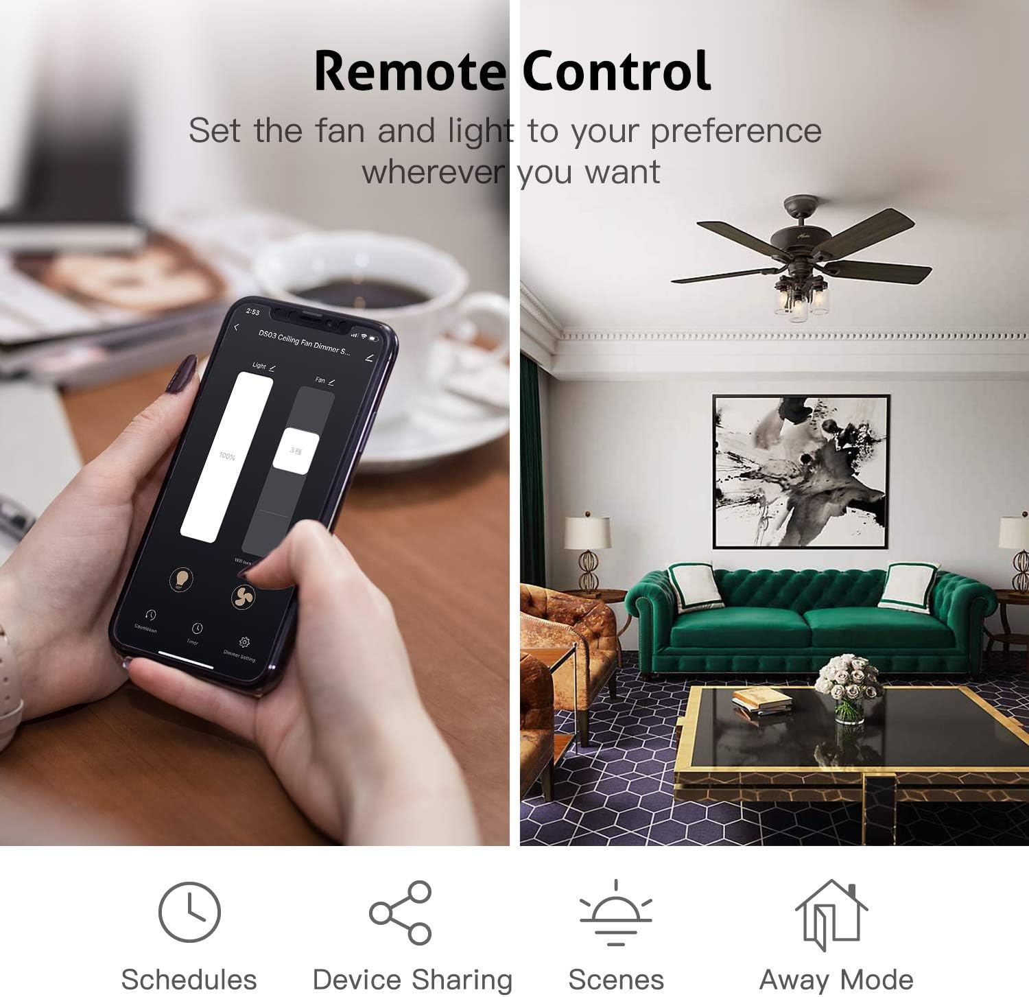 TREATLIFE Smart Ceiling Fan Control and Dimmer Light Switch 2Pack, Neutral Wire Needed, 2.4GHz Single Pole Wi-Fi Fan Light Switch Combo Works with Alexa, Google Home and SmartThings, Remote Control