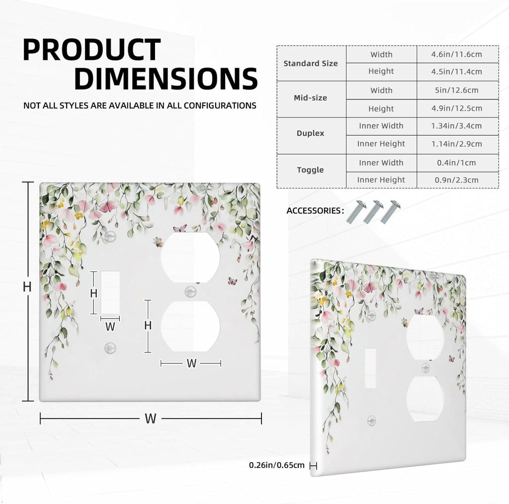 Watercolor Flowers Vine Colorful Butterfly Floral Wallplates 1 Toggle 1 Duplex Switch Plate Electrical Gfci Faceplate Decorative Light Switch Covers For Bed Room Living Room Decor