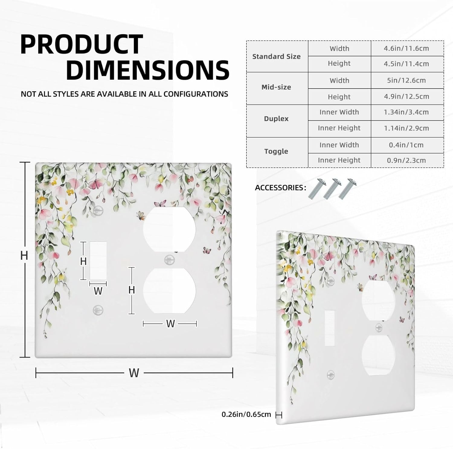 Watercolor Flowers Vine Colorful Butterfly Floral Wallplates 1 Toggle 1 Duplex Switch Plate Electrical Gfci Faceplate Decorative Light Switch Covers For Bed Room Living Room Decor