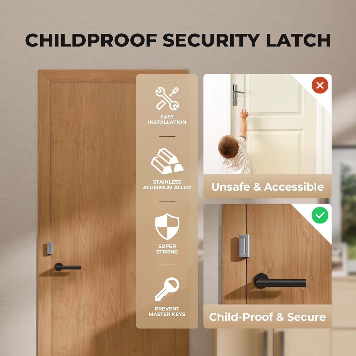 6 Pack Home Security Door Reinforcement Lock, Childproof Safety Door Lock Latch Stopper, Removable Screw-Mounted, Prevent Home Unauthorized Entry, Aluminum Construction, Withstands 800 lbs
