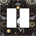 White Cat Tarot Moon Phases Moth Celestial Gothic Decorative Outlet Covers 2 Gang Double GFCI Rocker Electrical Wall Panels Light Switch Cover Plate for Kids Room Bedroom Decor