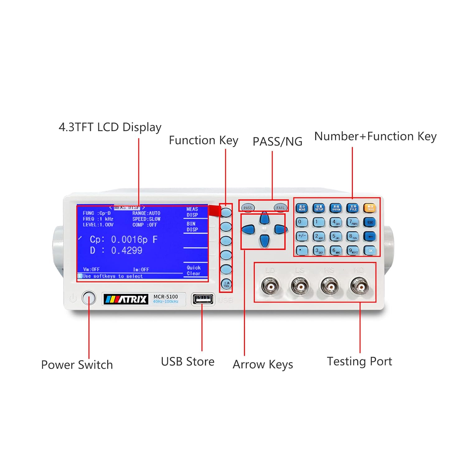 Benchtop LCR Meter Matrix MCR-5010 Digital Tester for Capacitance Resistance Inductance Accuracy 0.15% 100Hz-10kHz