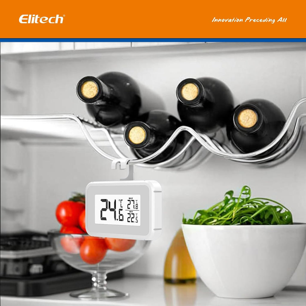 Elitech Fridge Thermometer Digital Freeze Refrigerator Thermometer Waterproof Large LCD Display Max/Min Record Function TM-2T