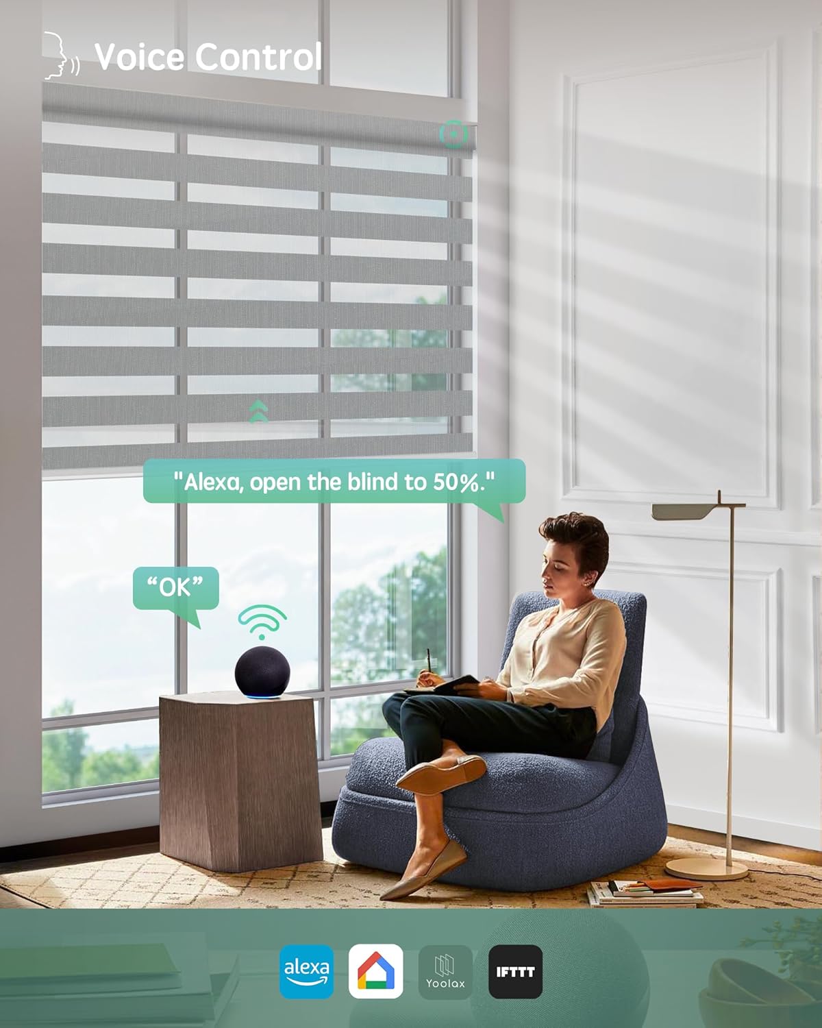 Yoolax Motorized Zebra Blinds Compatible with Alexa,Motorized Blinds with Remote Smart Automatic Custom Electric Window Blinds Cordless Indoor Blackout for Home Bedroom Kitchen (Enamel Grey)