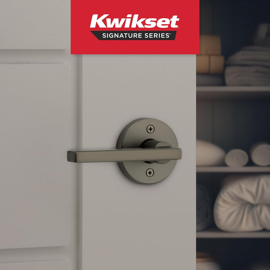 Kwikset Halifax Dummy Door Handle, Round Single Sided Lever for Closets, French Double Doors, and Pantry, Gunmetal Non-Turning Reversible Interior Push/Pull Lever
