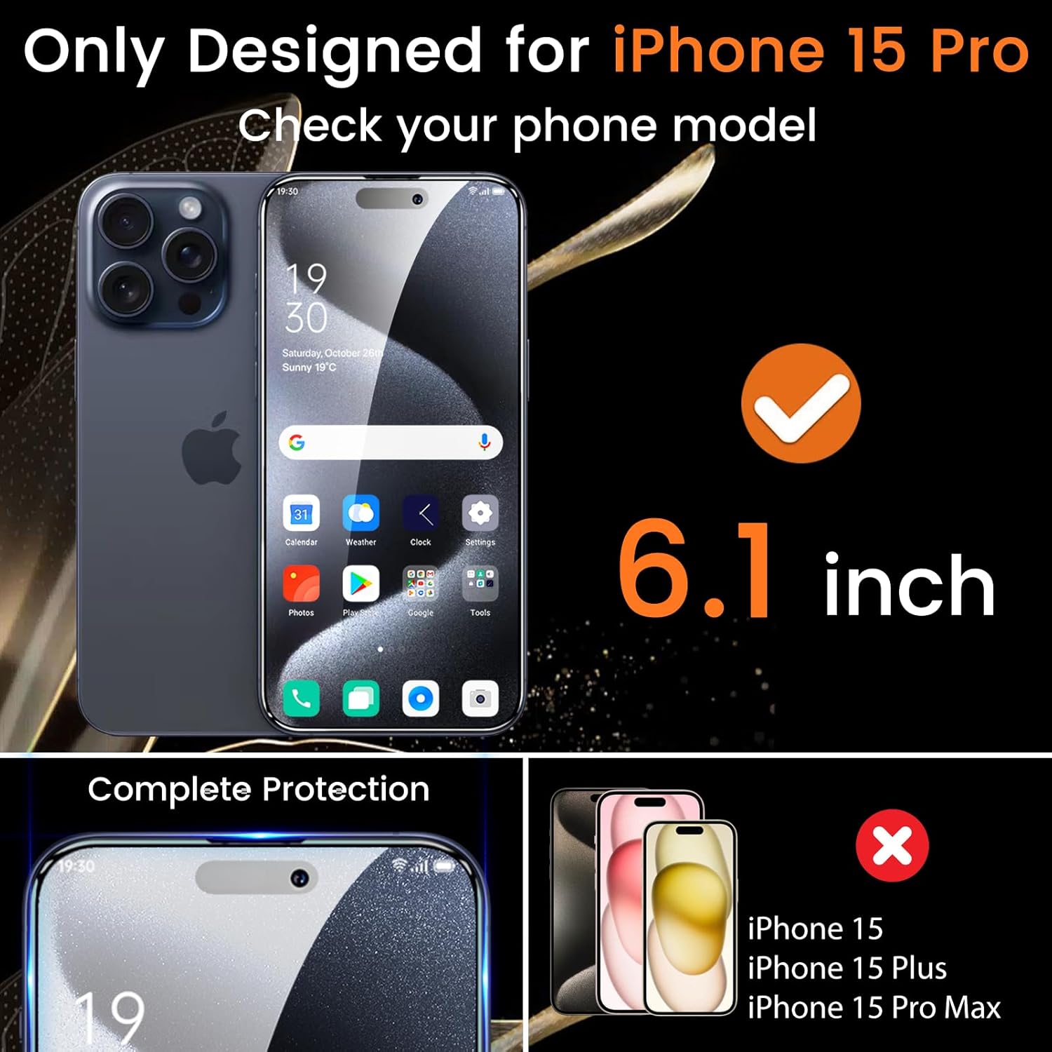 4+4 Pack Privacy Screen Protector for iPhone 15 Pro 6.1-Inch with 4 Pack Camera Lens Protector, Anti Spy Tempered Glass Film 9H Hardness Case Friendly