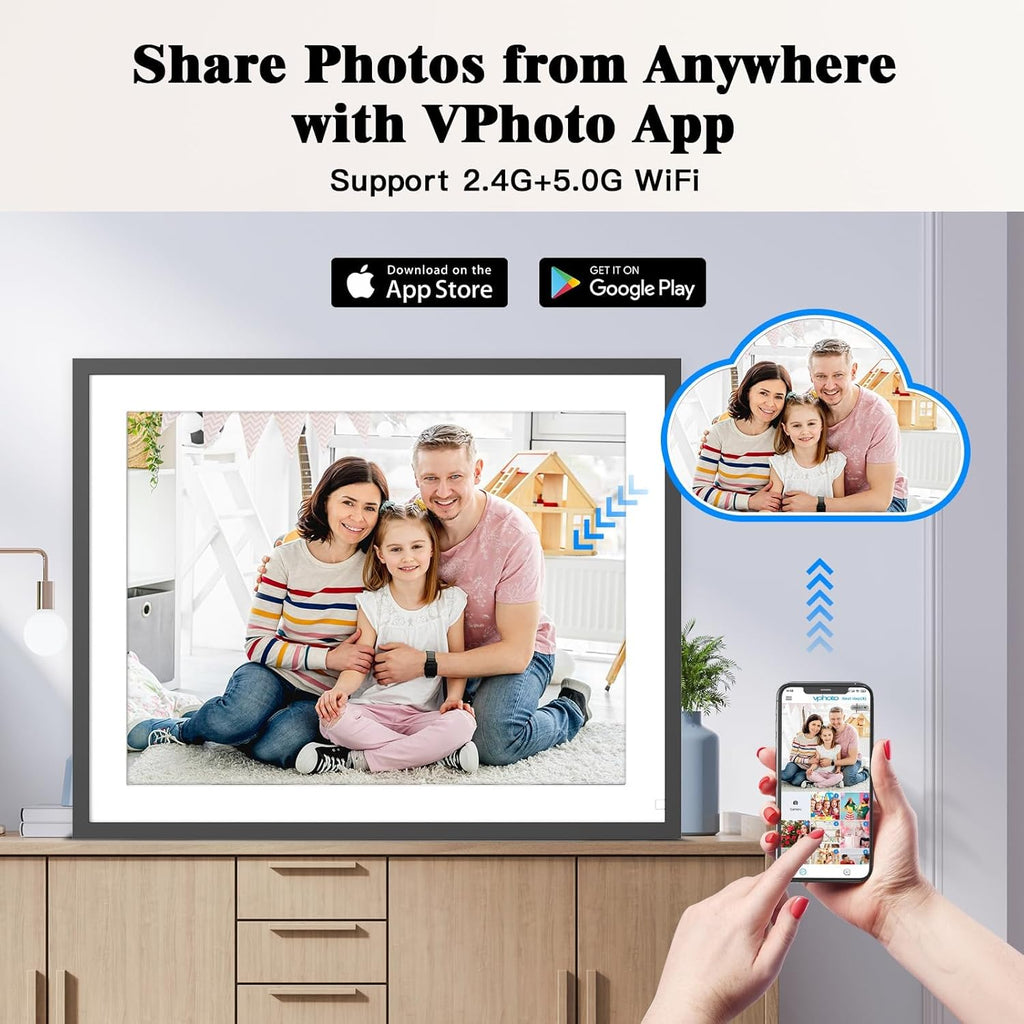 17" Digital Photo Frame Large-Digital-Picture-Frame - 32GB Touchscreen Display, Auto-Rotate, Load Photo Video from Phone to Digital Frame Via App or Email, Free Cloud, Birthday Gifts for Mom Dad