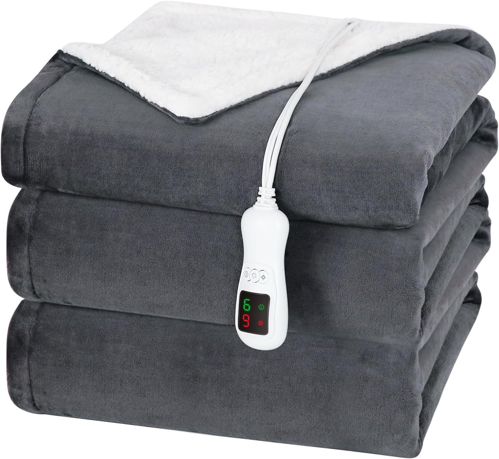 Electric Heated Blanket Full Size, Washable Blanket Warmer for Home for Adults, Fast Heating Super Cozy Soft Flannel 72" x 84", 9 Heat Levels, 1-9H Auto-Off, ETL Certified, Slate Gray