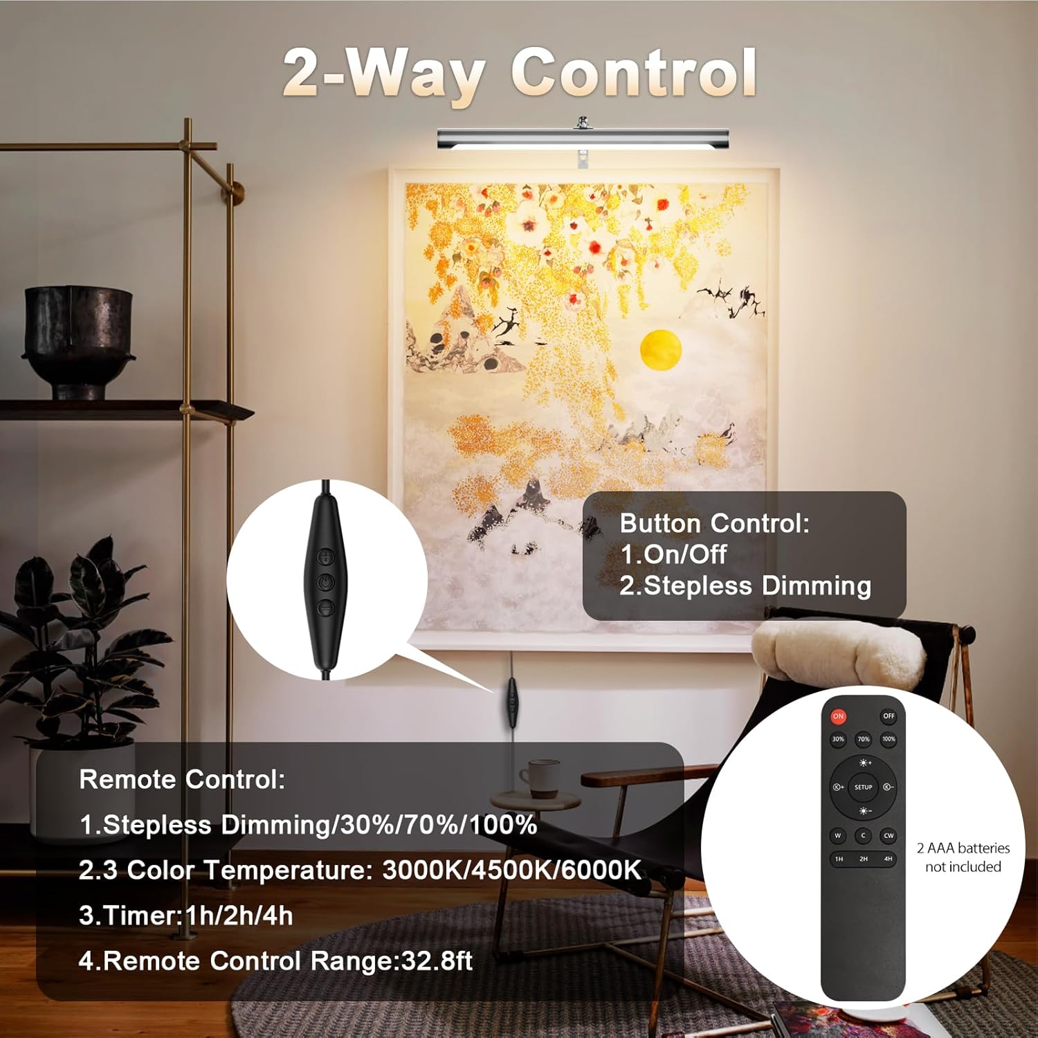 Picture Lights for Paintings Plug in, 16" Adjustable LED Picture Light Art Light with Timer, Remote Control Gallery Painting Wall Light for Picture Display Frame Dartboard Art Work (Nickel)
