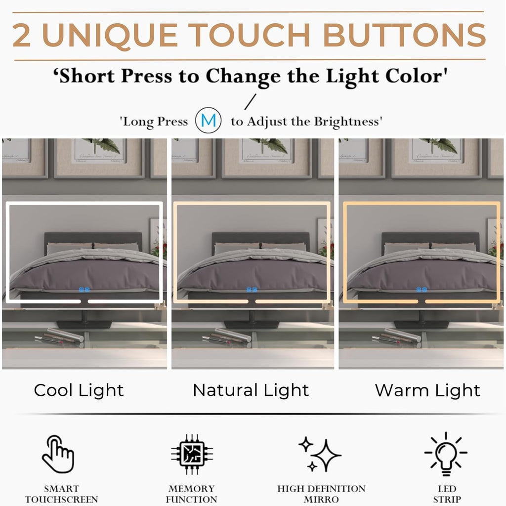 Vanity Mirror with Lights, 23.27 x 17.7 Inch LED Makeup Mirror, Lighted Makeup Mirror with Dimmable 3 Modes, Smart Touch Control, Aluminum Frame and Tempered Glass Base, Bronze