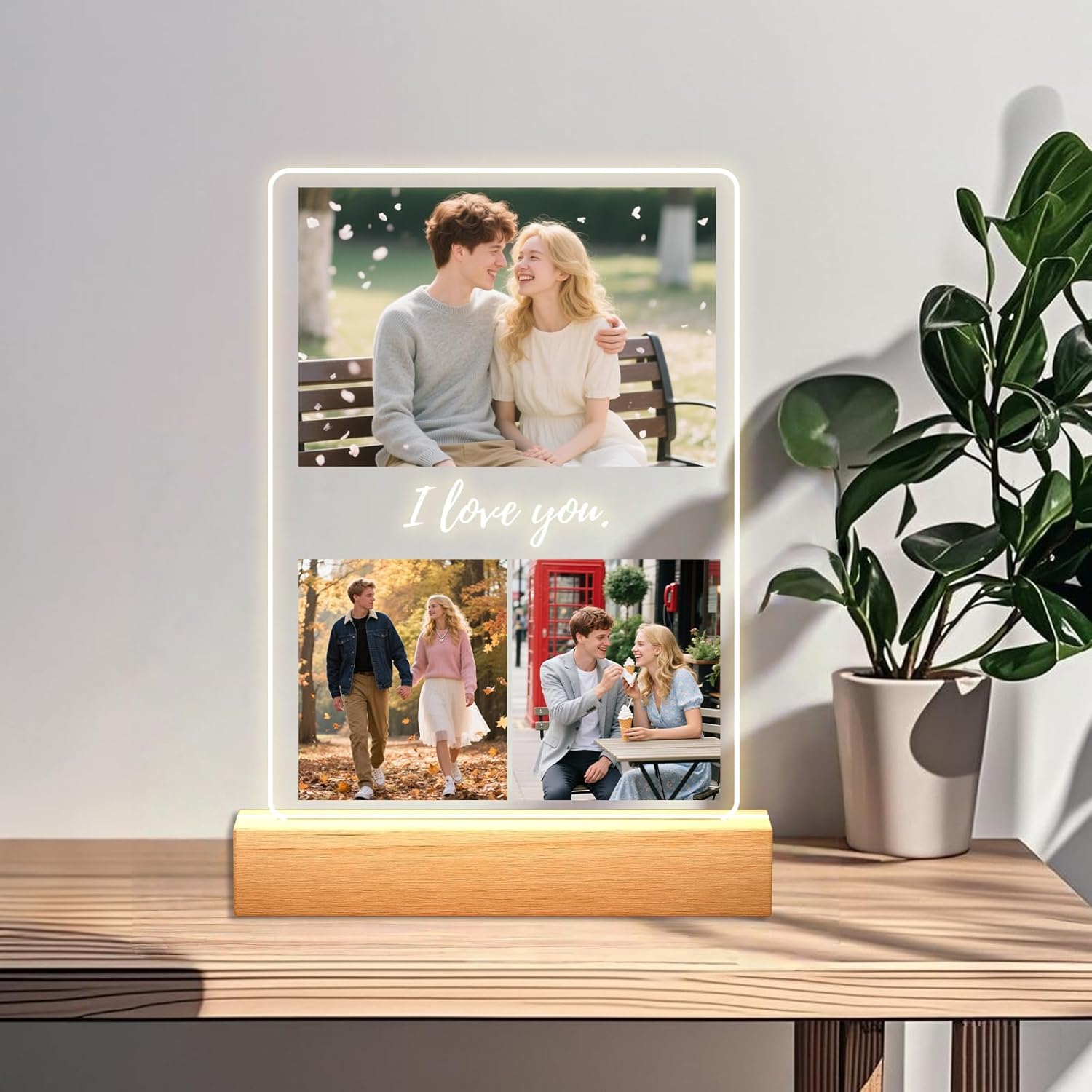 Personalized Picture Frames with Photo, Custom Photo Frame with Night Light, Customized Girlfriend Photo Gifts, Ideal Gift for Couples Anniversary Birthday Mom Dad Him Her