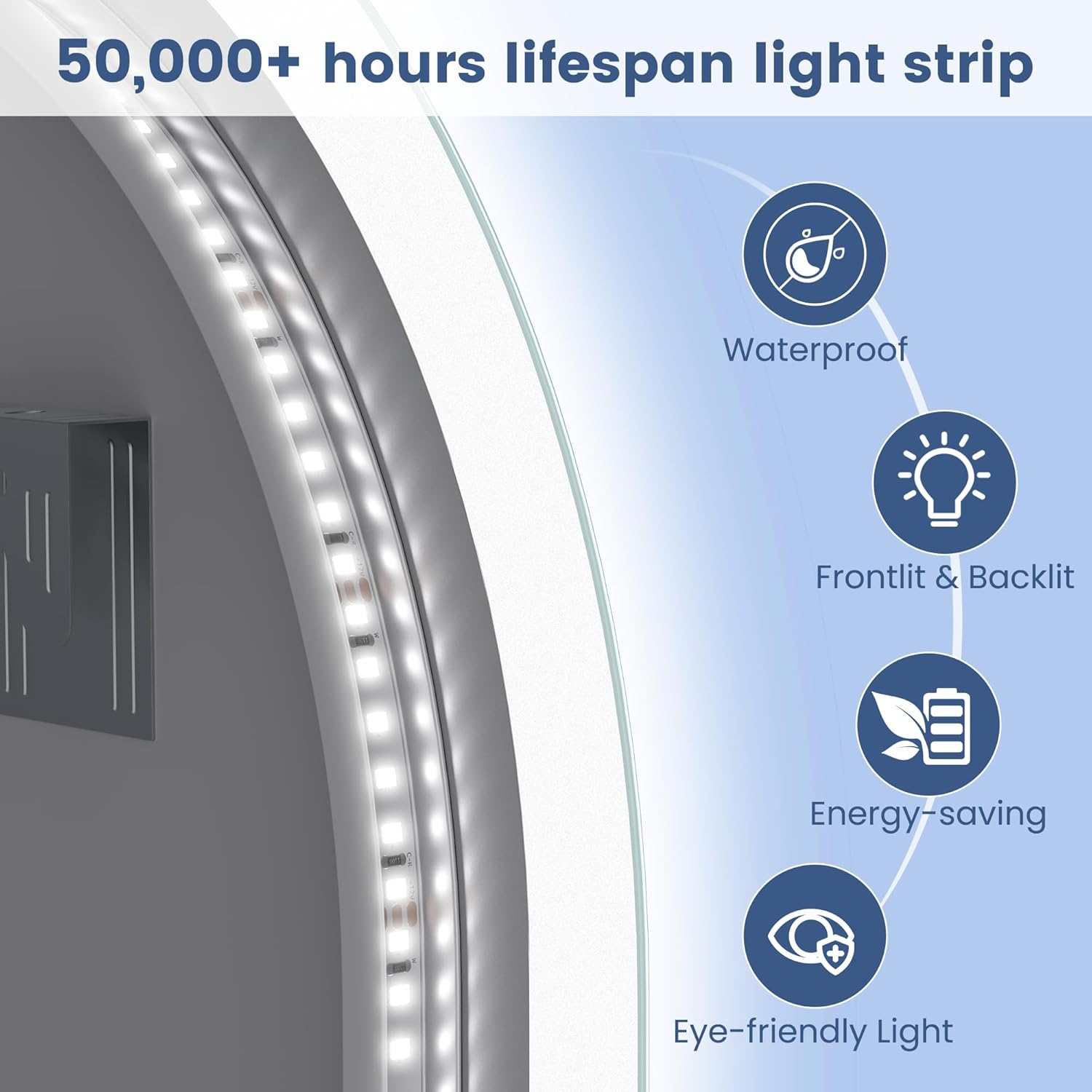 STARLEAD 28" LED-Bathroom-Mirror-with-Lights, Wall-Mounted with Bluetooth Speaker, Anti-Fog, 3 Color Temperature, Dimmable Brightness, Waterproof, Tempered Glass, Frontlit & Backlit, Round