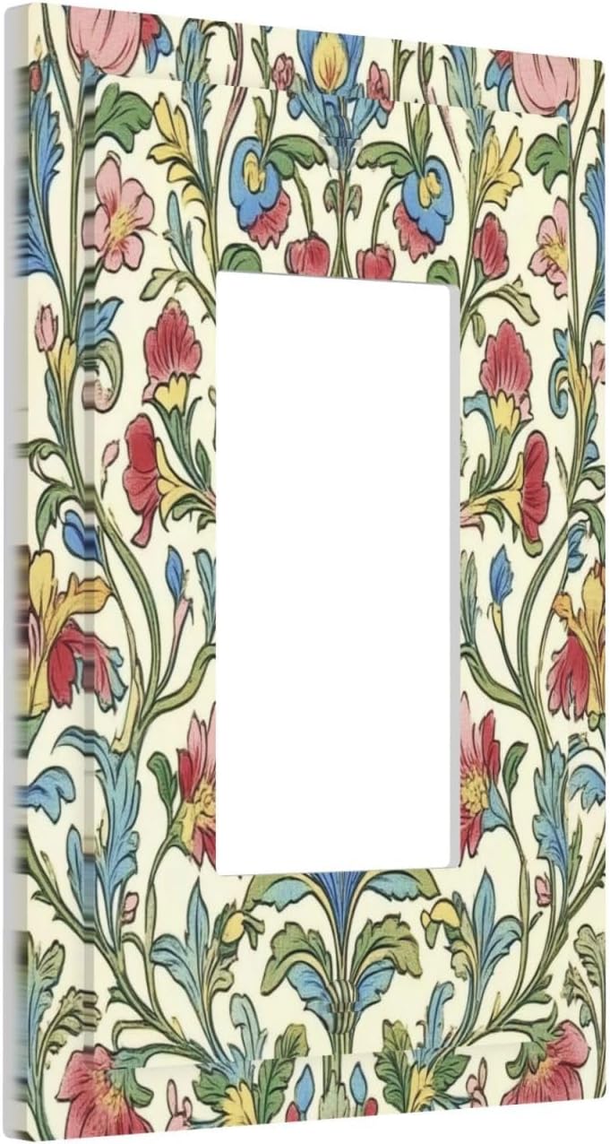 Decorative Outlet Covers Boho Red Floral Morris Plant Leaves 1 Gang Single Rocker Light Switch Cover Plate Wall Plates Gfci Faceplate For Farmhouse Cabin Decor