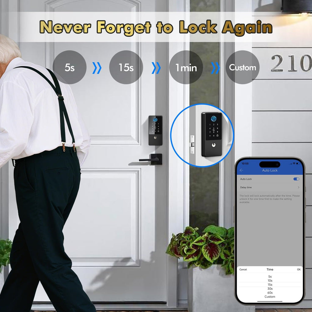 Smart Lock, Upgrade Keyless Entry Deadbolt Smart Lock with Keypad, Fingerprint Door Lock, Smart Locks for Interior Front Door, Biometric Digital Door Lock with Code App Control Auto Lock(Matte Black)