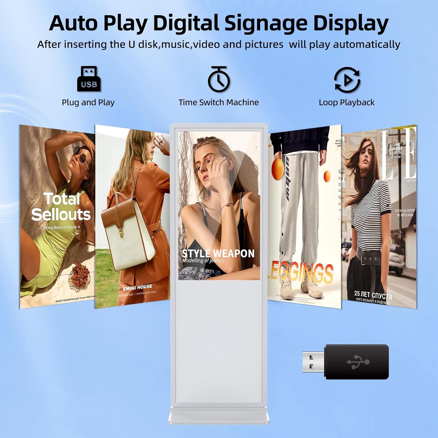 JIYANG 55 Inch 4K Digital Signage Display,Indoor Floor Standing Touchscreen Advertising Display Kiosk Android System,Commercial LCD Totem Support HDMI-in,Store Displays Screens and CMS System(White)
