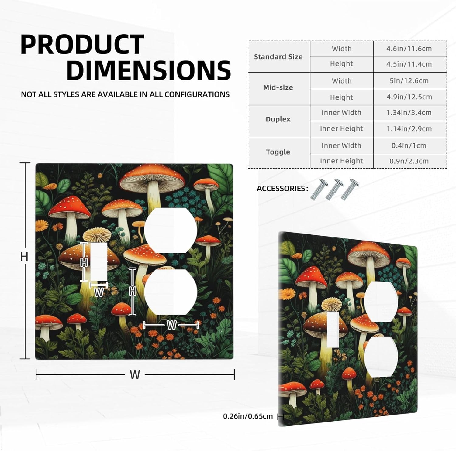 Decorative Outlet Covers Red Mushroom Flowers Green Leaf Plants 2 Gang Wall Plate Single Toggle Duplex Light Switch Cover Switch Plate Covers Faceplate for Bedroom Home Decor