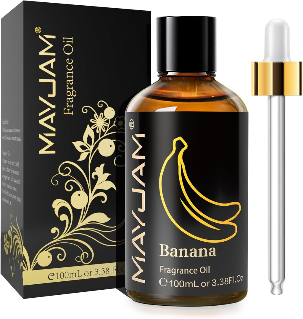 MAYJAM 100ML/3.38FL.OZ Banana Fragrance Oils with Glass Dropper, Essential Oils for Diffusers for Home, Long Lasting Scented Oils for Diffusers Soap Candle Making