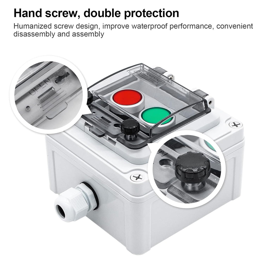IP67 Button Switch Outdoor Waterproof Box 2 Green and Red Push Button Emergency Button with Protective Cover Anti-misoperation Switch(AC/DC 6A-110V/3A-240V/2.5A-380V)