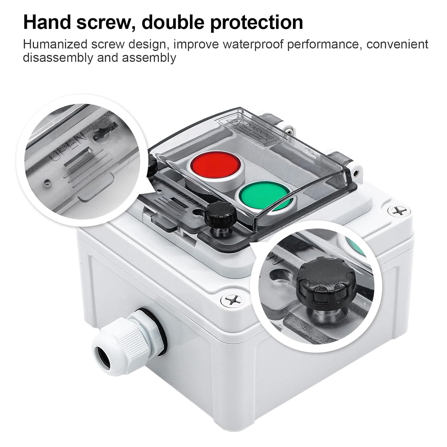 IP67 Button Switch Outdoor Waterproof Box 2 Green and Red Push Button Emergency Button with Protective Cover Anti-misoperation Switch(AC/DC 6A-110V/3A-240V/2.5A-380V)