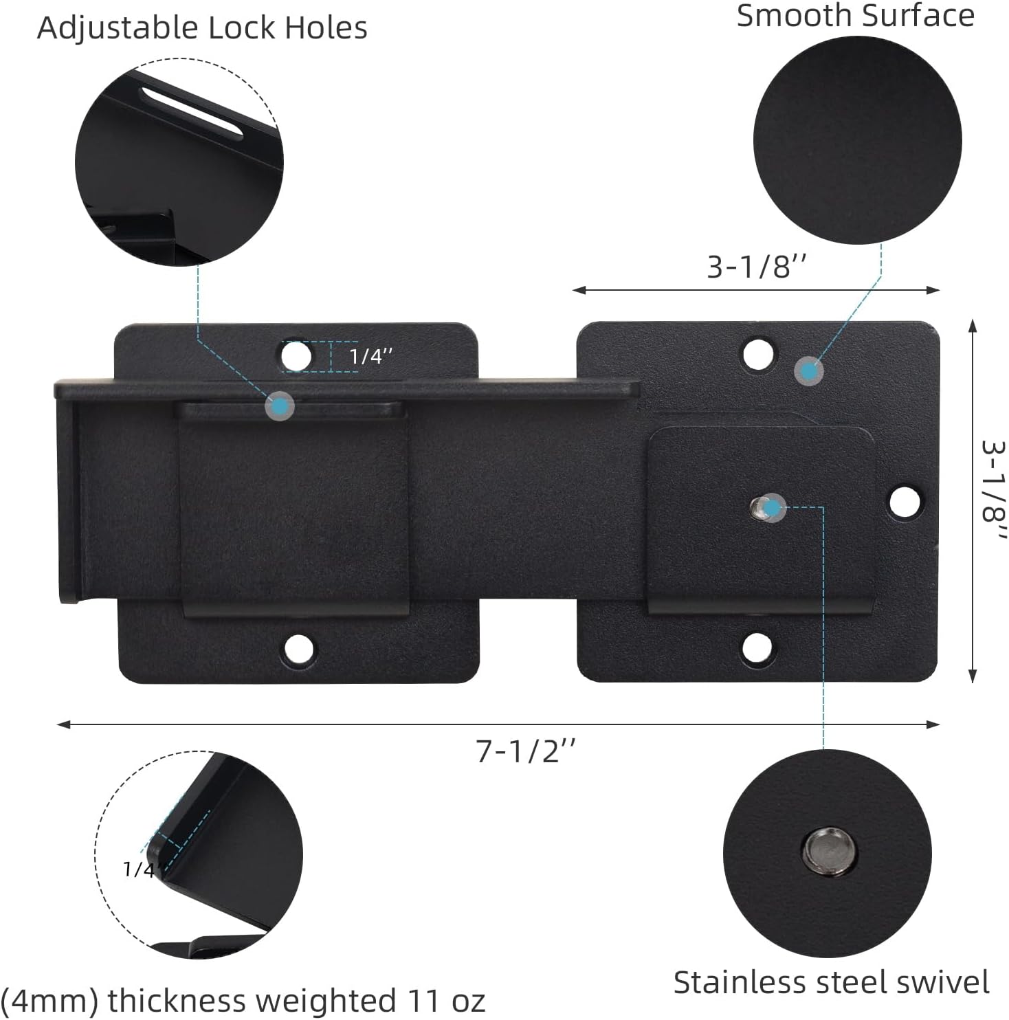 1Pack Flip Gate Latch Lock with Padlock Hole,4mm Heavy Duty Steel Adjustable Door Lock for Swing Open Door, Outdoor Gate, Wooden Fence, Barn Door, Shed, Garage, Yard