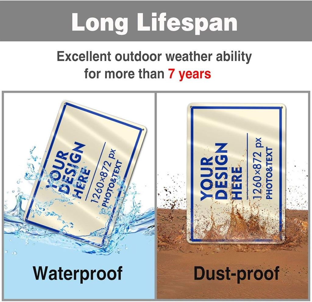 Custom Outdoor Metal Sign - 12 x 8 Customized Personalized Aluminum for Office, Home, Business, Decor, Custom Road, Rust-Proof (Blue Text Box)