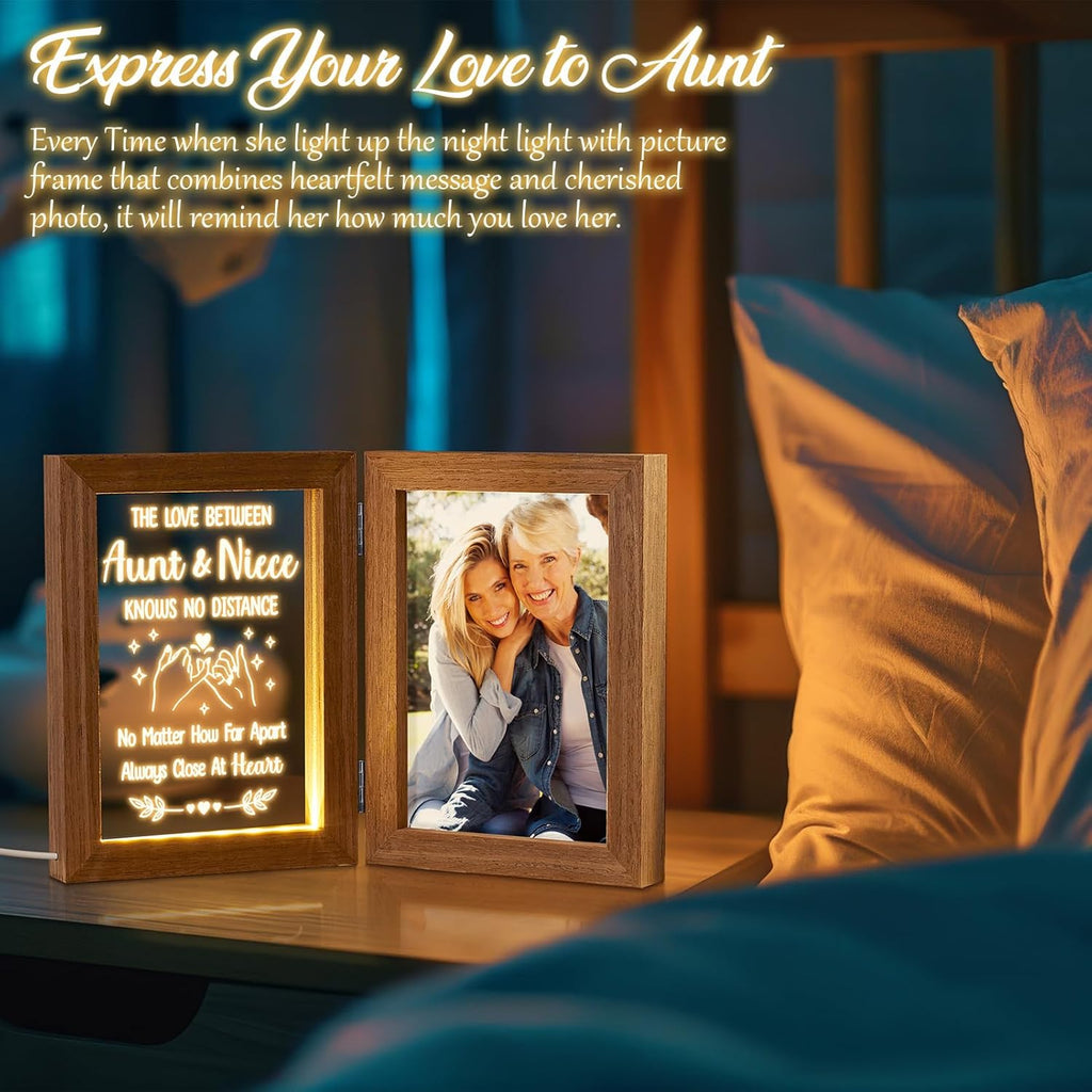 Tiblue Christmas Gifts for Aunt Gifts from Niece Nephew, Engraved Night Light with Aunt Picture Frame, Best Auntie Ever Auntie Gift Aunts Birthday Gift for Women- Holds 5x7 Photos