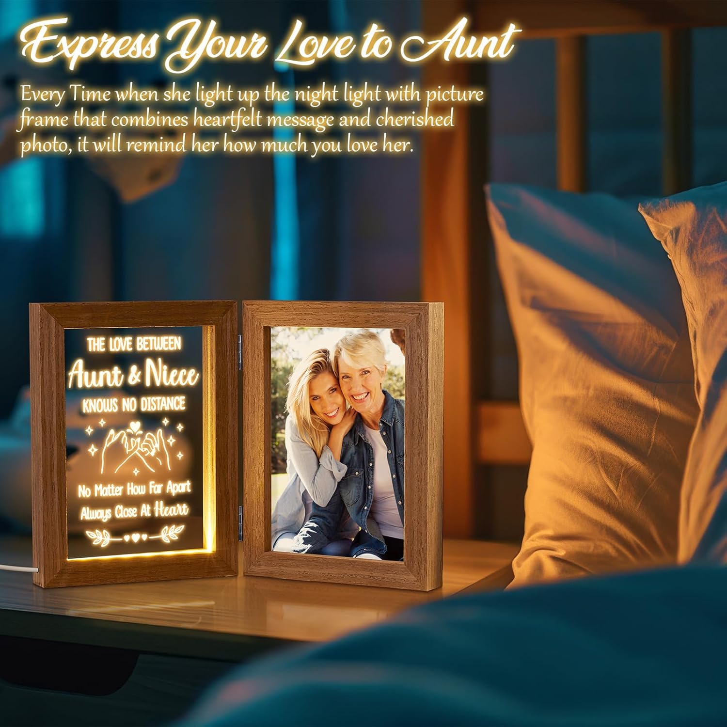 Tiblue Christmas Gifts for Aunt Gifts from Niece Nephew, Engraved Night Light with Aunt Picture Frame, Best Auntie Ever Auntie Gift Aunts Birthday Gift for Women- Holds 5x7 Photos