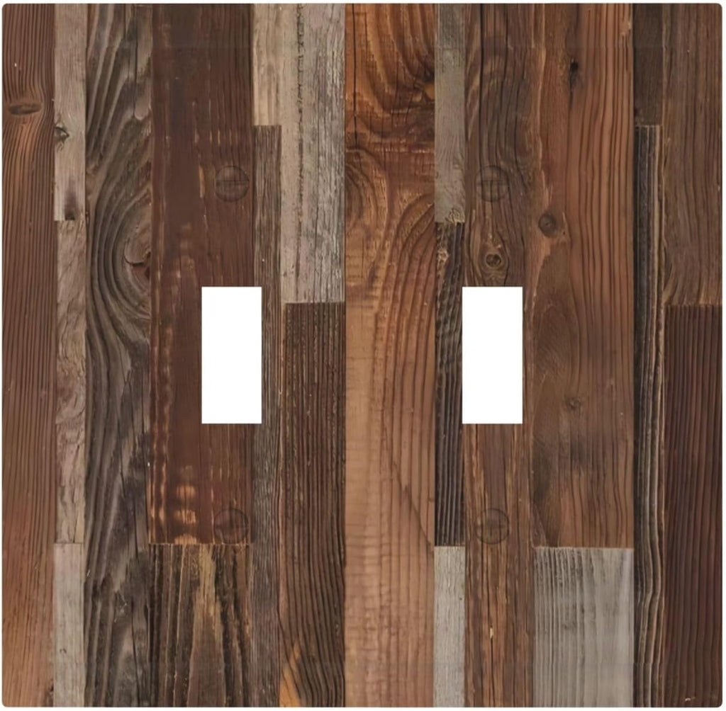 Vintage Brown Wooden Boards Print Wood Grain Decorative Switch Plates 2 Gang Double Toggle Outlet Light Switch Cover Wall Plate Electrical Faceplate for Farmhouse Home Decor