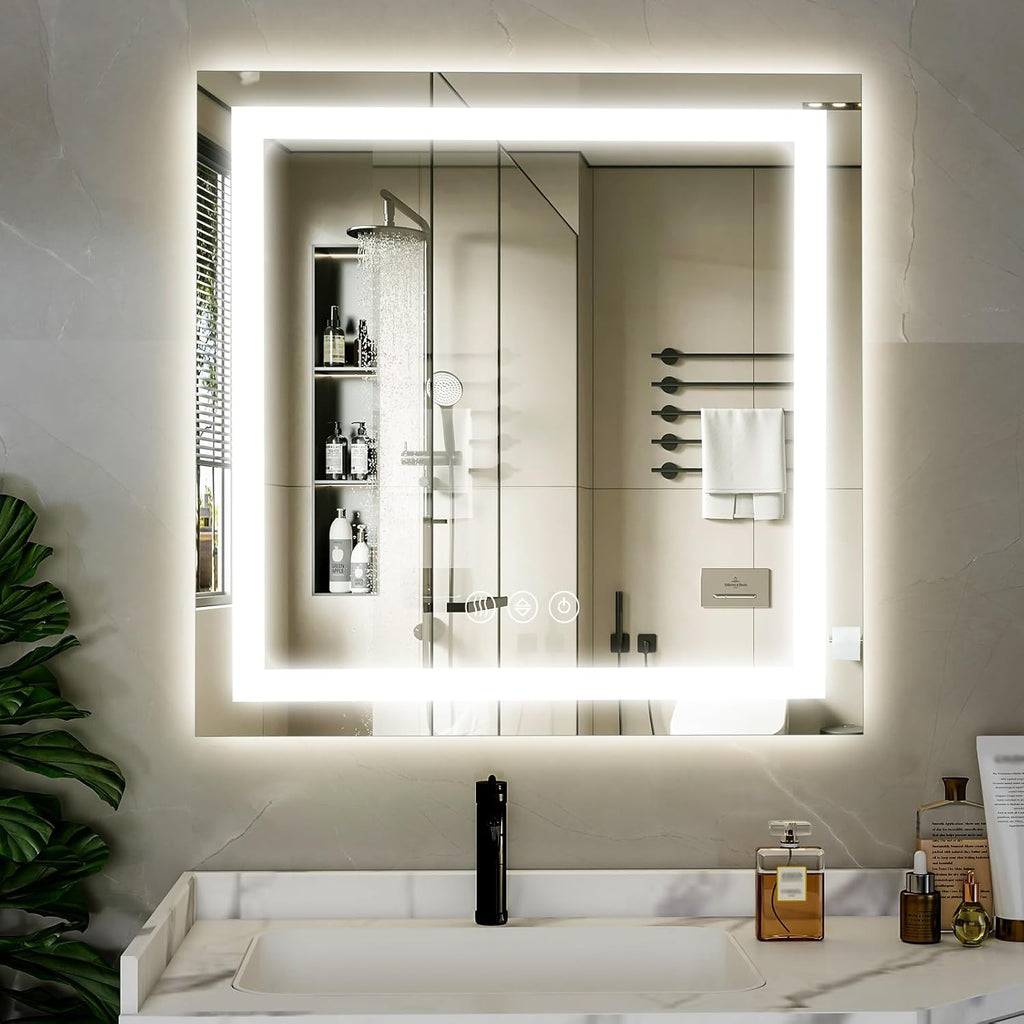 36x36 Inch Smart LED Bathroom Mirror - Anti-Fog Vanity Mirror with Touch Sensor, 3 Color Lighting & Dimmable Memory Function, Lighted Mirror, Modern Bathroom Wall Mirror