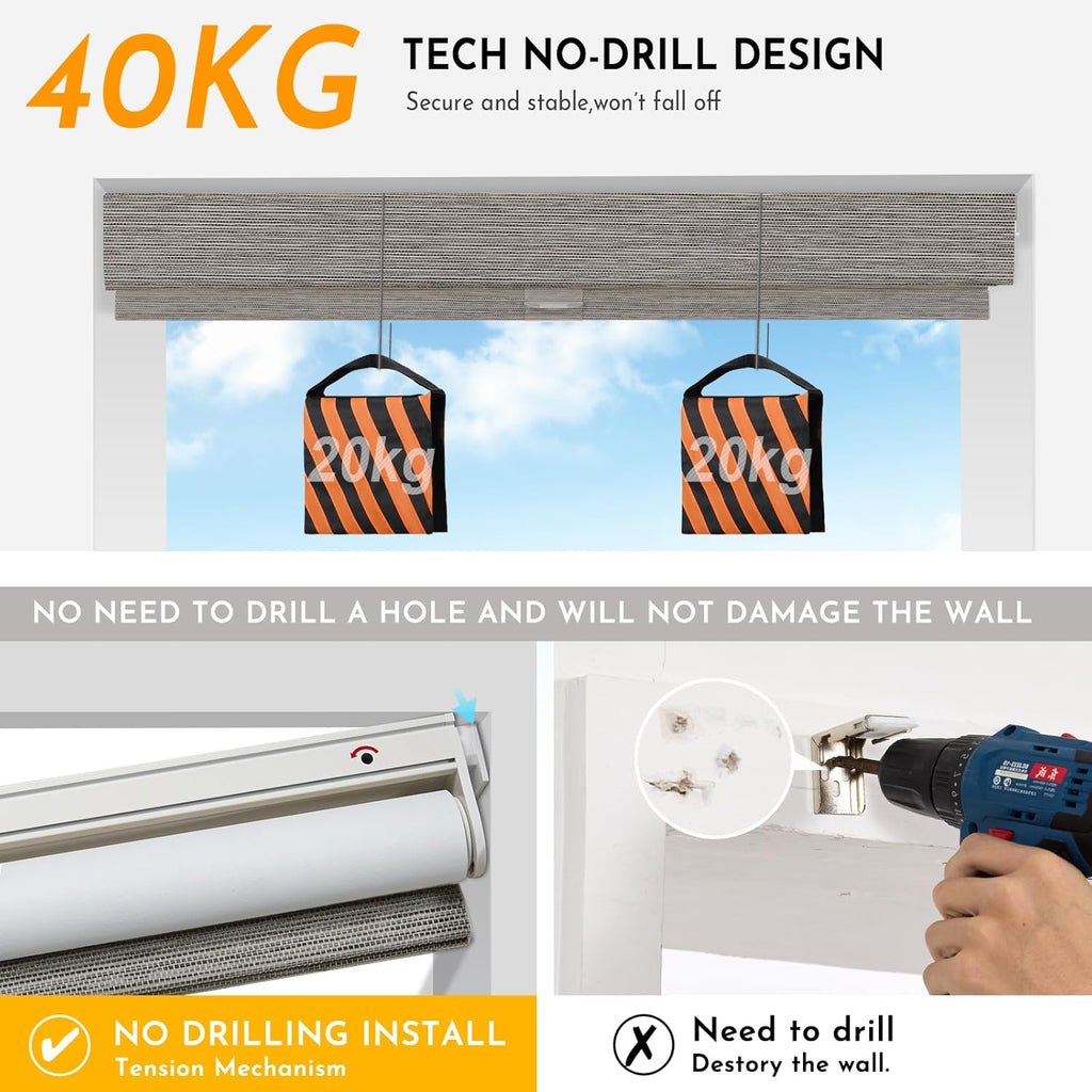 Persilux Smart Motorized Blinds with Remote, No Drill Automatic Roller Shades for Indoor Windows, Blackout Linen Fabric, Electric Blinds for Windows, Weave Blend Smoke C162BO-7, Custom Size