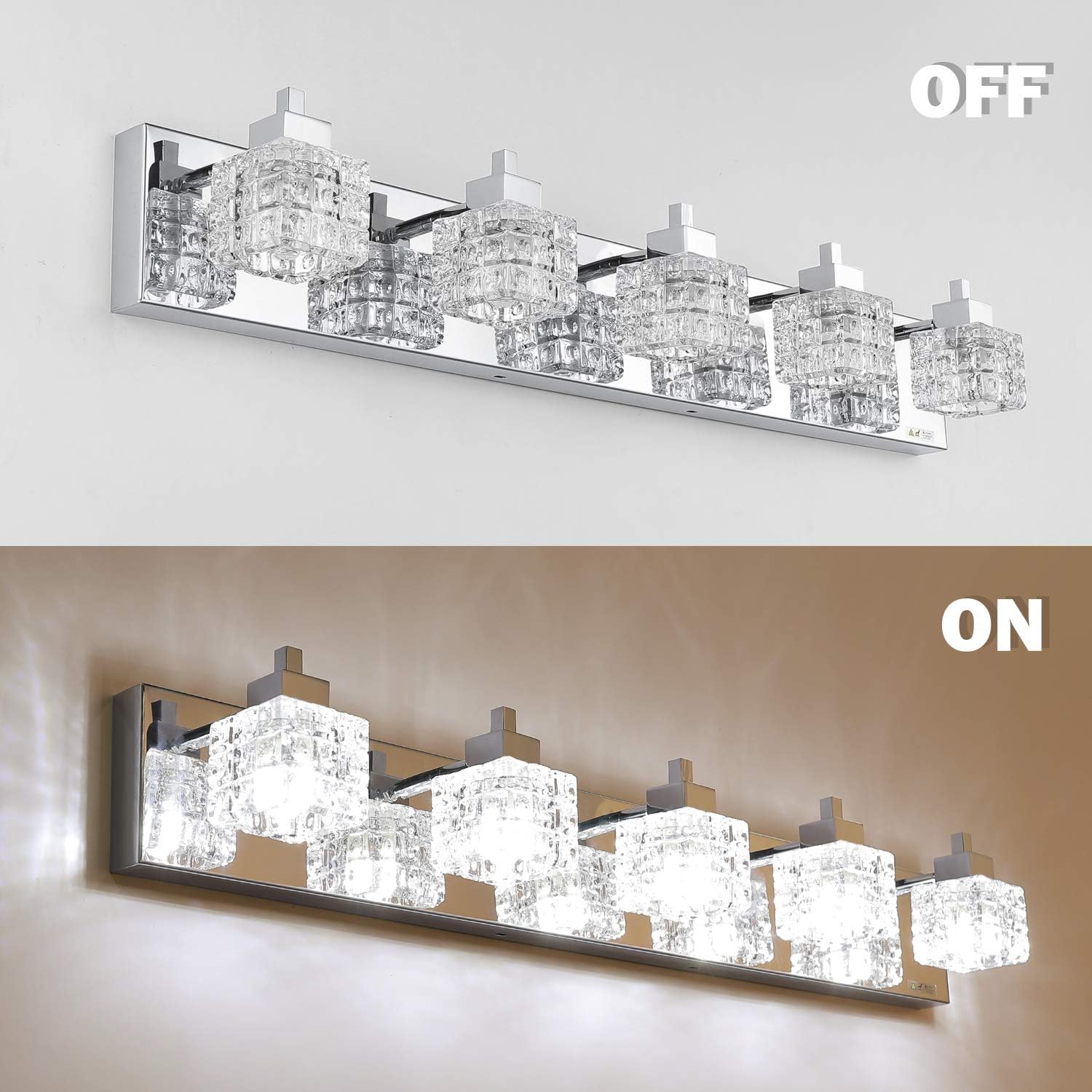TRLIFE Bathroom Light Fixture, Modern Bathroom Lights Over Mirror 5-Lights Vanity Light, 32inches Crystal Glass Vanity Lights