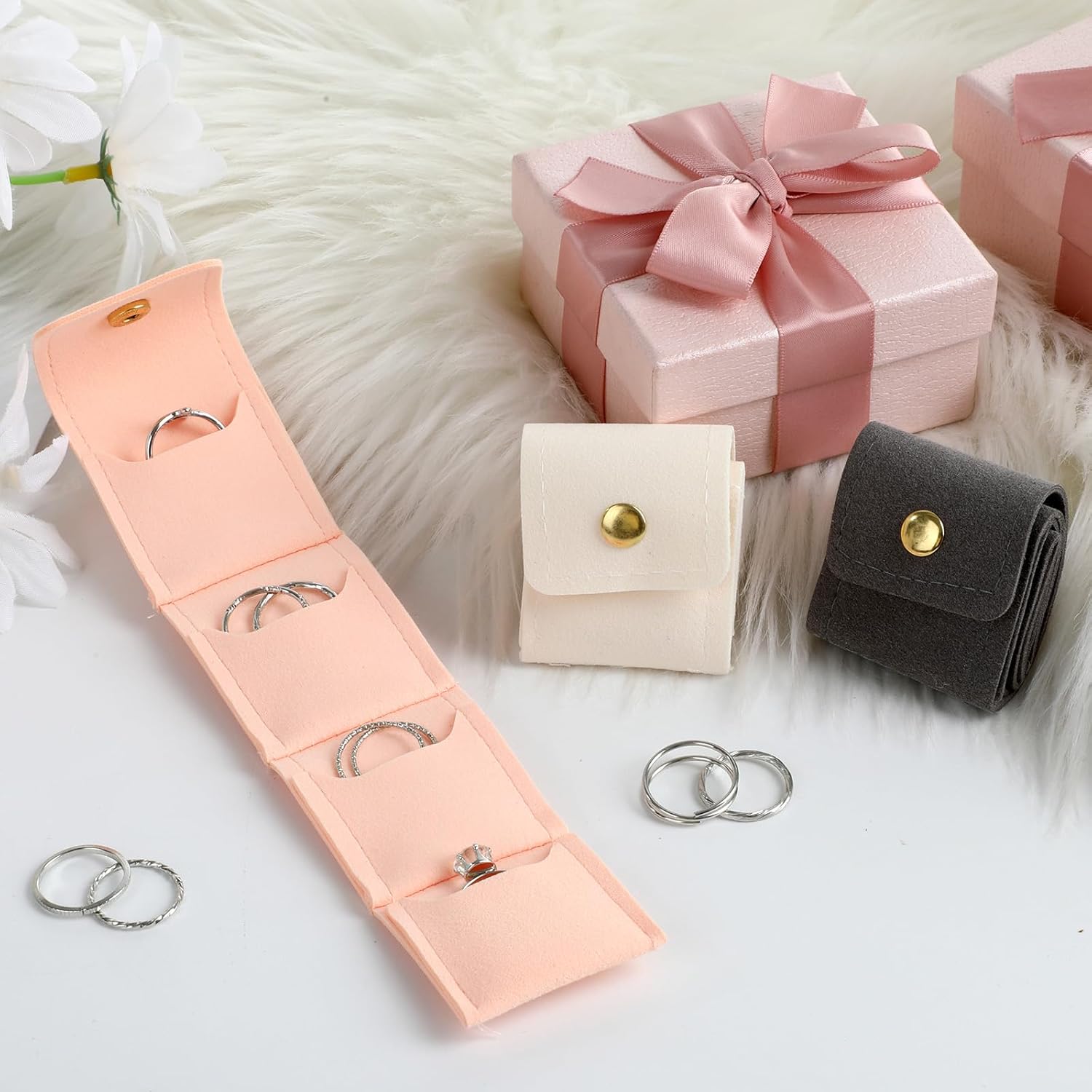 3 Pack Mini Travel Jewelry Case Lightweight Foldable Small Jewelry Organizer Travel Jewelrys Pouch for Rings, Earrings, Necklaces, Chain Bracelets, Brooches