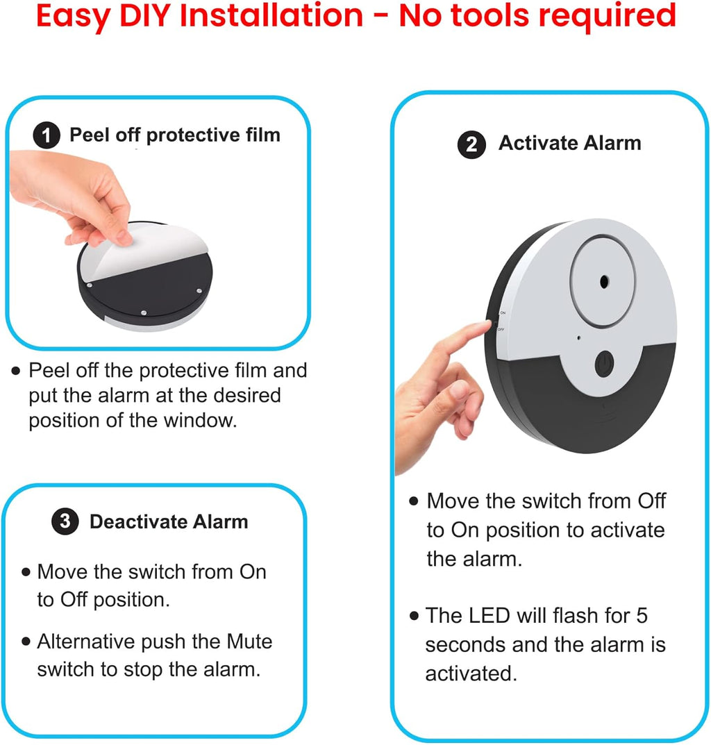 CATSONIC Premium Window Alarm Device Set - Extra Loud 130dB Alarm & Vibration Sensors - Universal Compatibility & Easy Installation - Great for Home, Office & RV Security (6 Set Black)