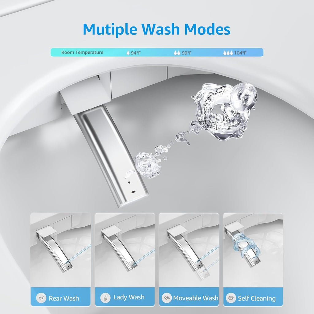 Smart Toilet with Bidet Built In, Heated Seat, Warm Water Wash & Dryer, Tankless Bidet Toilet with Foot Sensor & Night Light, Auto Open/Close Lid & Flush, Wireless Remote, 1.26GPF Water-Saving Design