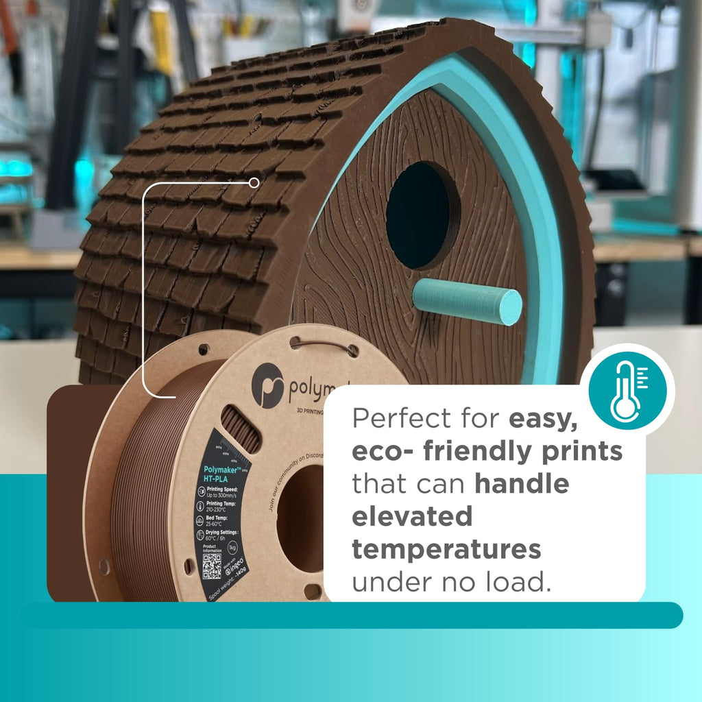 Polymaker HT-PLA Filament 1.75mm Brown, High Temp PLA for 3D Printing, Heat Stable Up to 150°C, Easy to Print, Works with Most FDM Printers, 1kg Spool