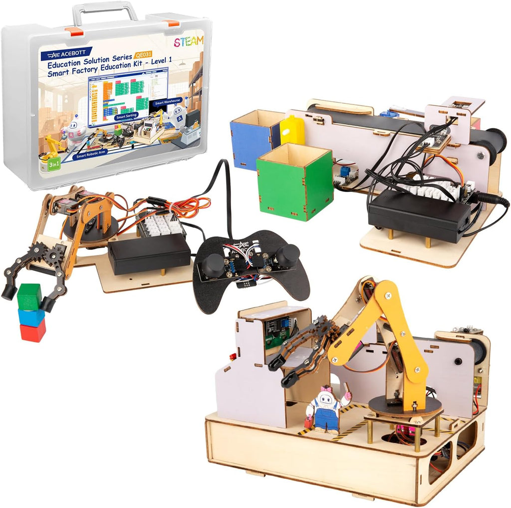 ACEBOTT IoT STEM Kit for Kids，Smart Factory Starter Kit for Arduino ESP32，3D Wooden Puzzles DIY Model Science Educational Set Building Toys for Adults Teens 10+