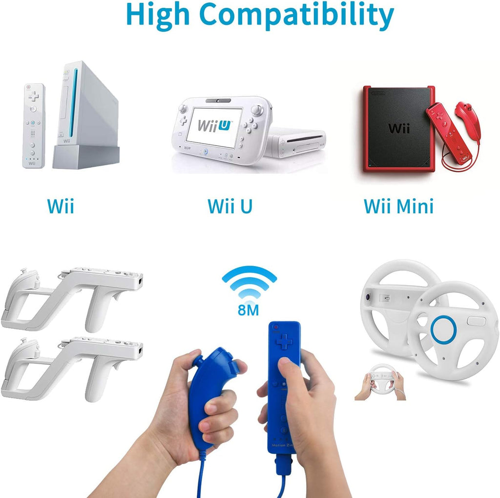 TechKen Motion Plus Wii Controllers 2Packs with Nunchucks, Wii Remote Controllers Compatible for wii and Wii U with Built in Motion Plus