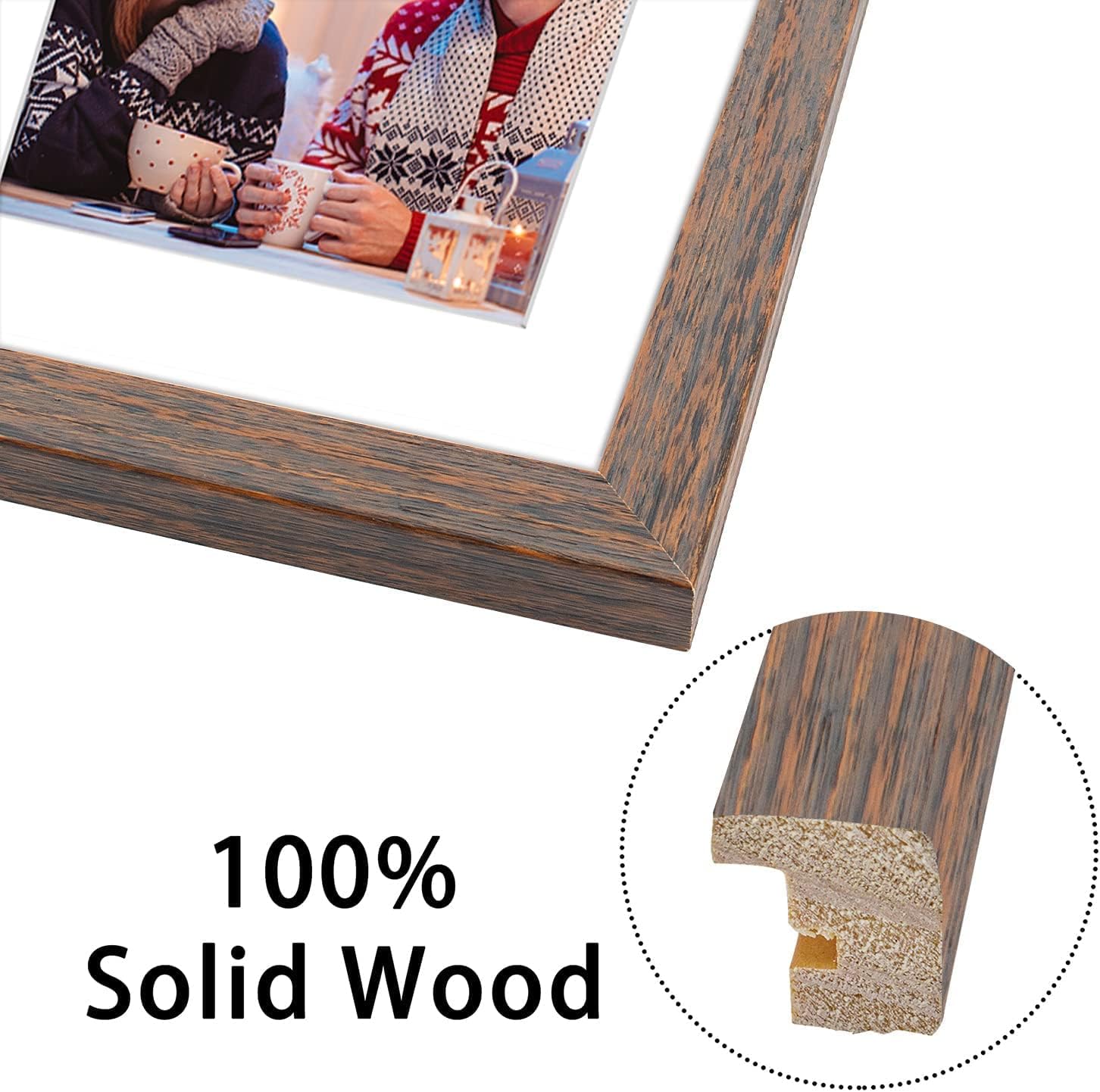 Golden State Art, Set of 10, 9x18 Distressed Brown Wood Frame - White Mat for Three 5x7 Pictures - Sawtooth Hangers- Swivel Tabs - Wall Mounting - Landscape/Portrait - Real Glass - Collage Frame