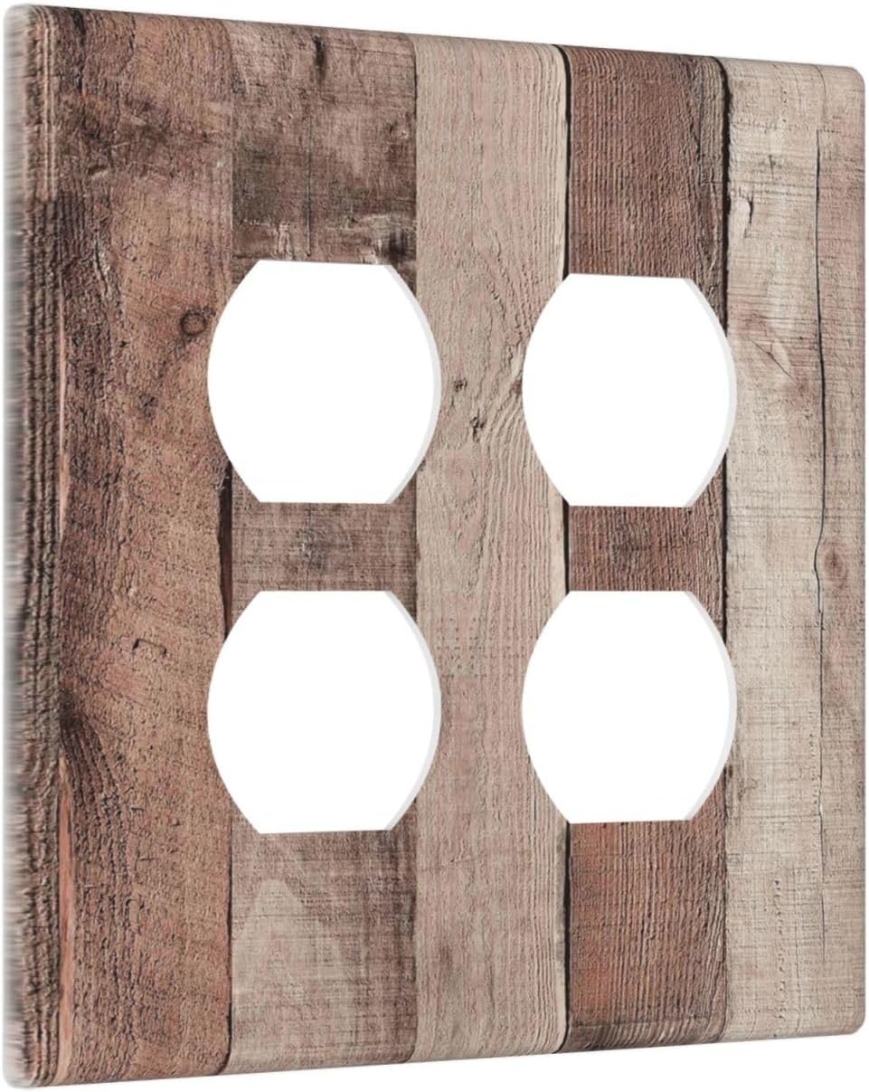 Outlet Covers Retro Wood Brown Farmhouse Barn Wooden 2 Gang Double Duplex Decorative Light Switch Covers Electrical Wallplates Socket Faceplate for Farmhouse Cabin Decor
