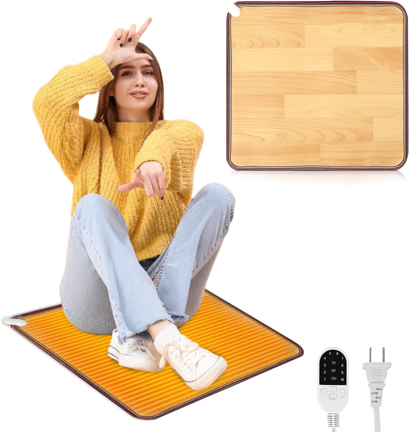 PVC 110V Heated Floor Mat Heater for Foot Warmer Under Desk 22 x 20 Inch Electric Heating Pad Energy Saving Carpet Pad Indoor Floor Heated Rug for Home Office Bathroom House Brown