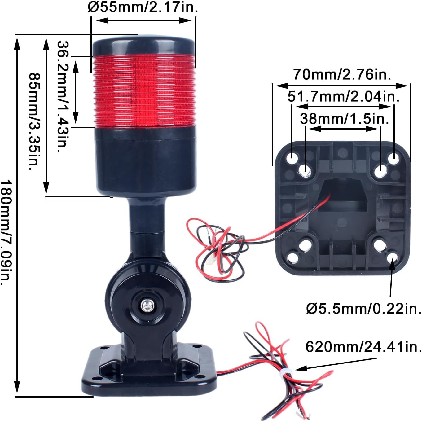 Led Signal Tower Stack Lights, Industrial Signal Warning Lights, Column Tower Lamp with Rotatable Base,Steady Flashing Switchable,110V 220V AC (1-Layer, with Buzzer) Black