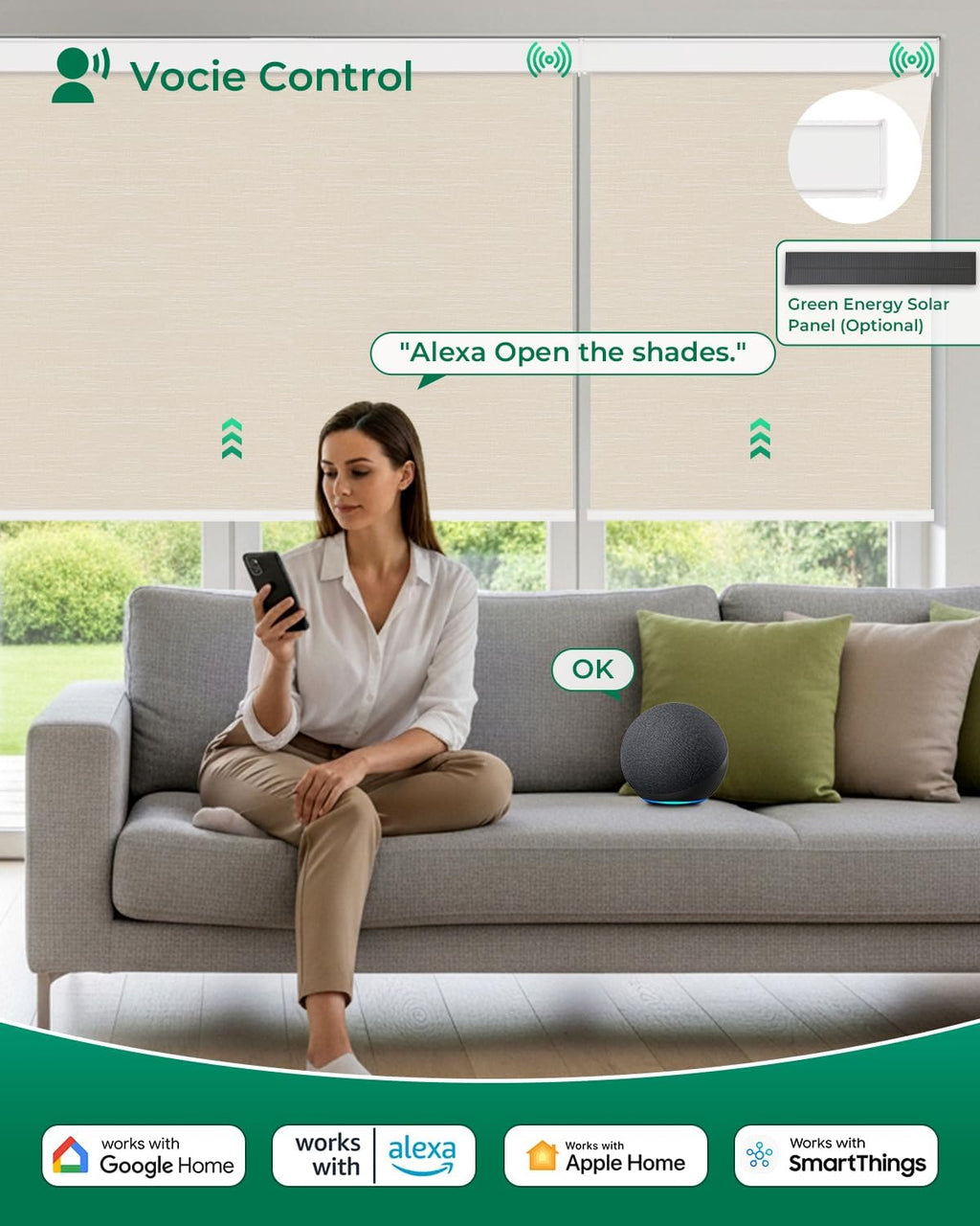Allesin Motorized Roller Blinds – Rechargeable Smart Shades with Remote & Quiet Motor, Top/Bottom Aluminum Rails, Alexa-Compatible for Window (Custom Size, 100% Blackout Wheat-Jacquard)