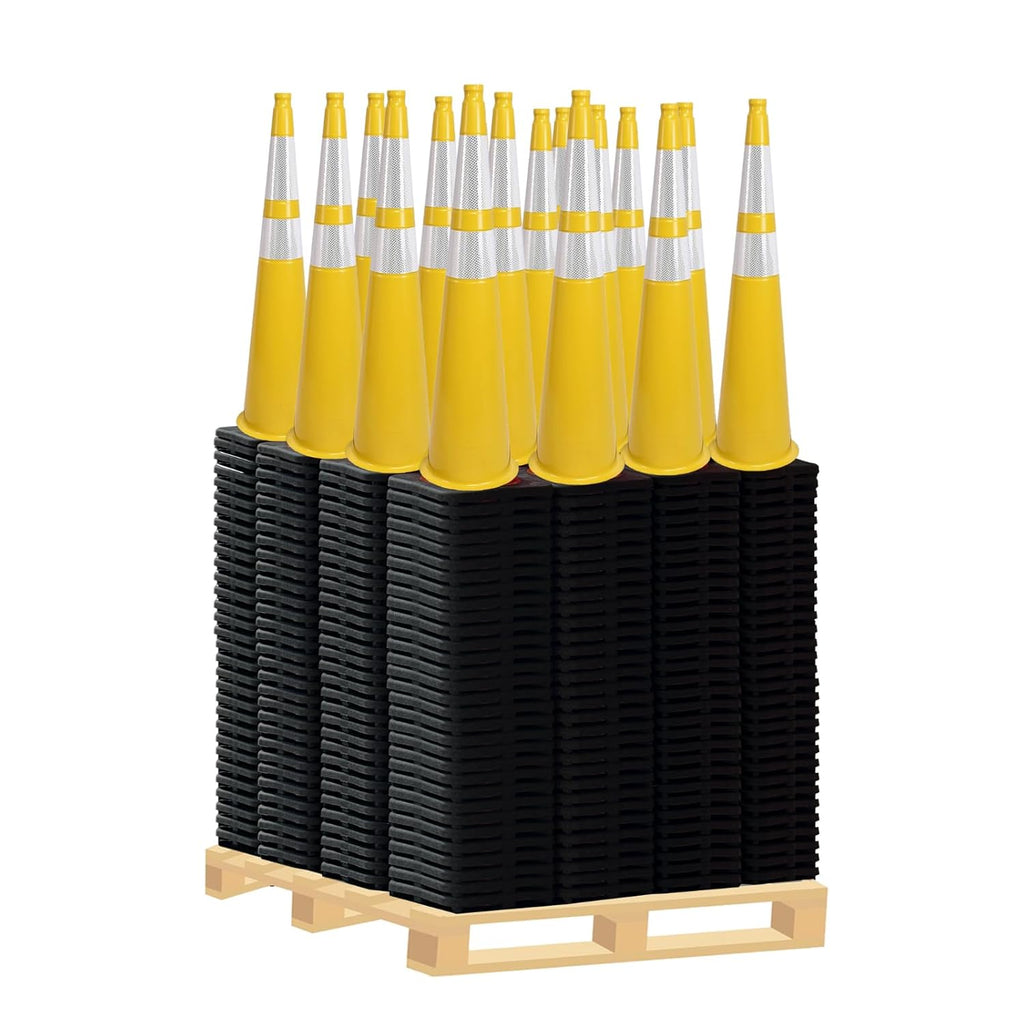 360 Pack 28" Yellow Traffic Cones with Black Base – Heavy Duty Bulk Cones for Construction Sites, Commercial Areas, and Event Safety (360, Yellow, 28 Inch)