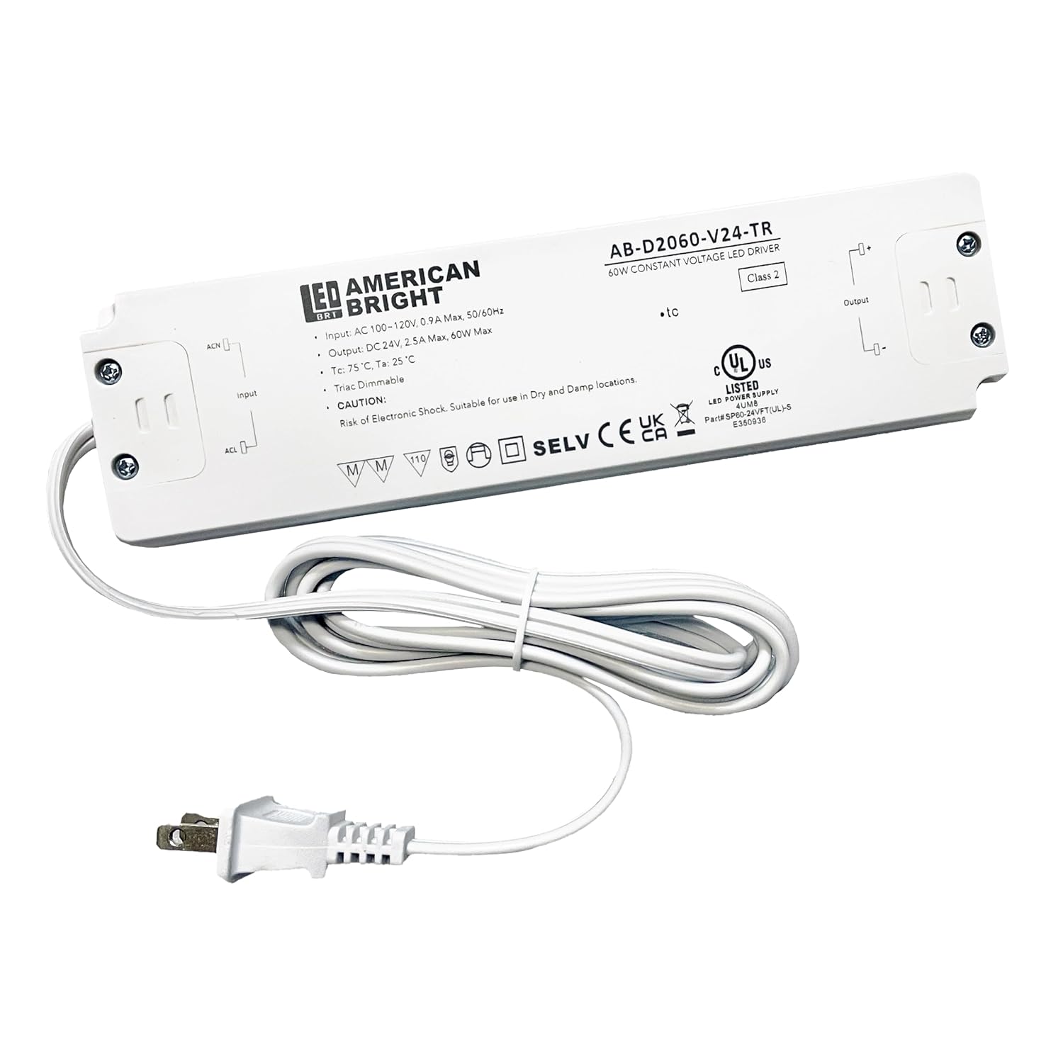 LED Driver 60W Constant Output Voltage: 24V DC, Open Circuit/Short Circuit/Overload/Overheat Protection, Triac Dimmable