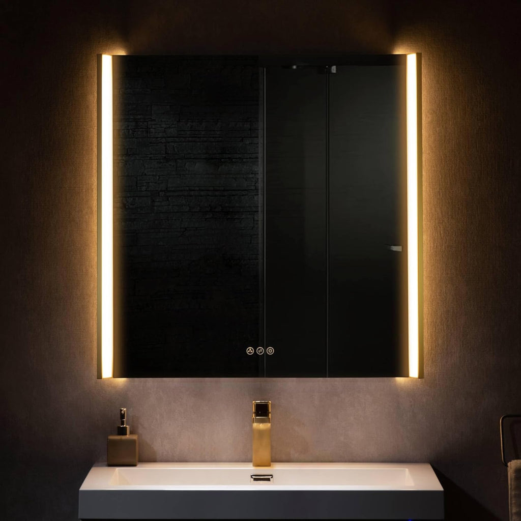 Blossom LED Bathroom Mirror, 36x32 Inch Gradient Front and Backlit LED Mirror for Bathroom, Brushed Gold Frame, Foldable Wing Design, 3 Colors Dimmable CRI>90 Double Lights, IP54 Enhanced, Anti-Fog