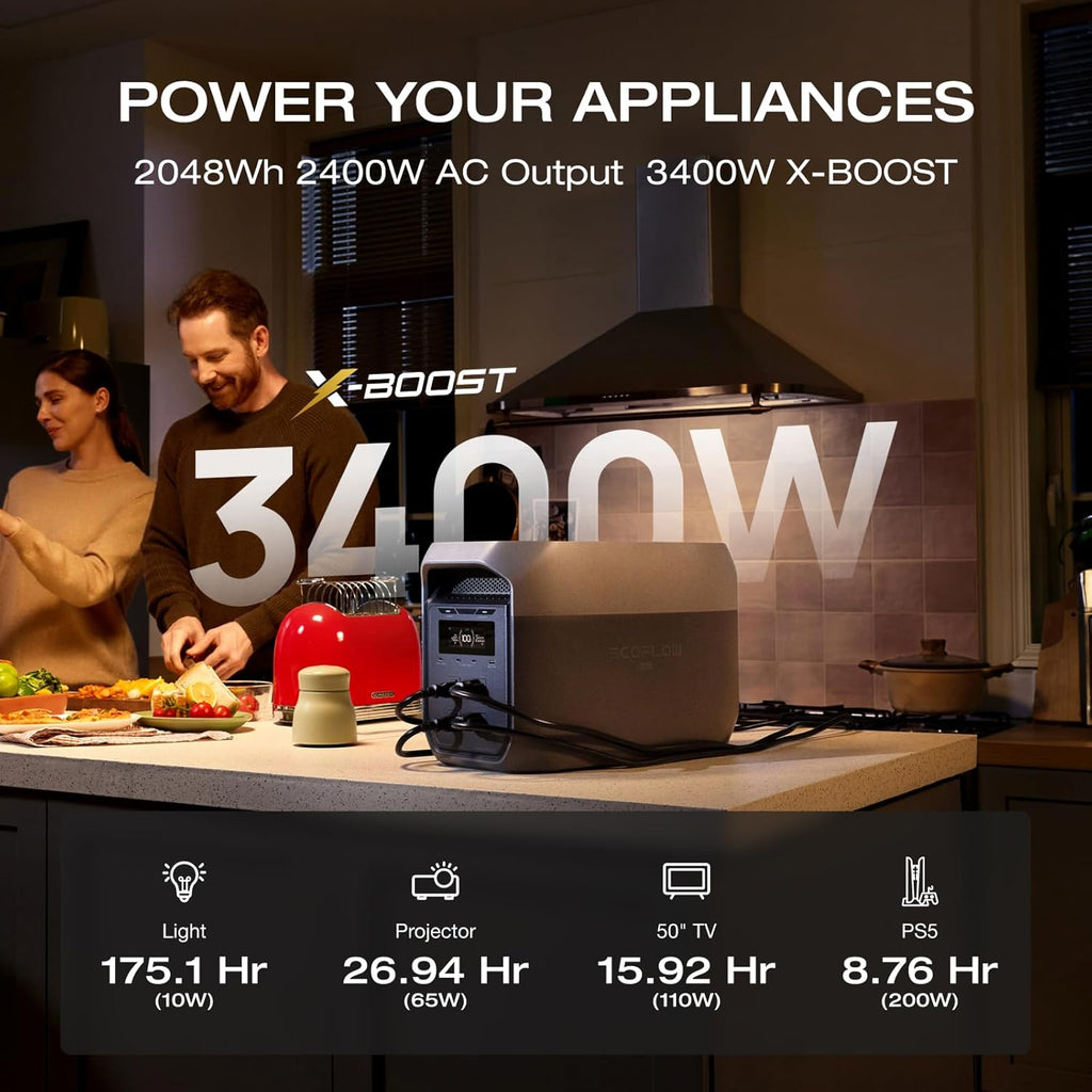 EF ECOFLOW Portable Power Station DELTA 3 MAX with 220W Solar Panel, 3400W X-Boost Output, Ultra-Fast 0-80% Charging in 1.13 Hr, Home Backup & RV Camping